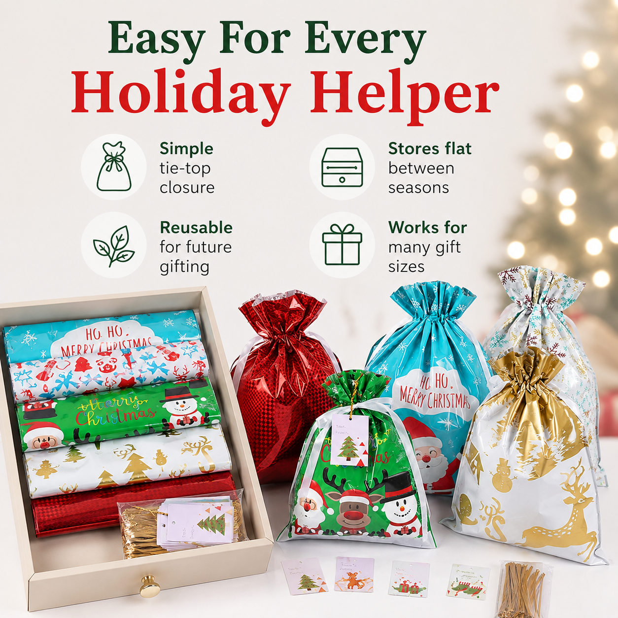 HolidayEase™ 50-Piece Gift & Tag Wrap Set