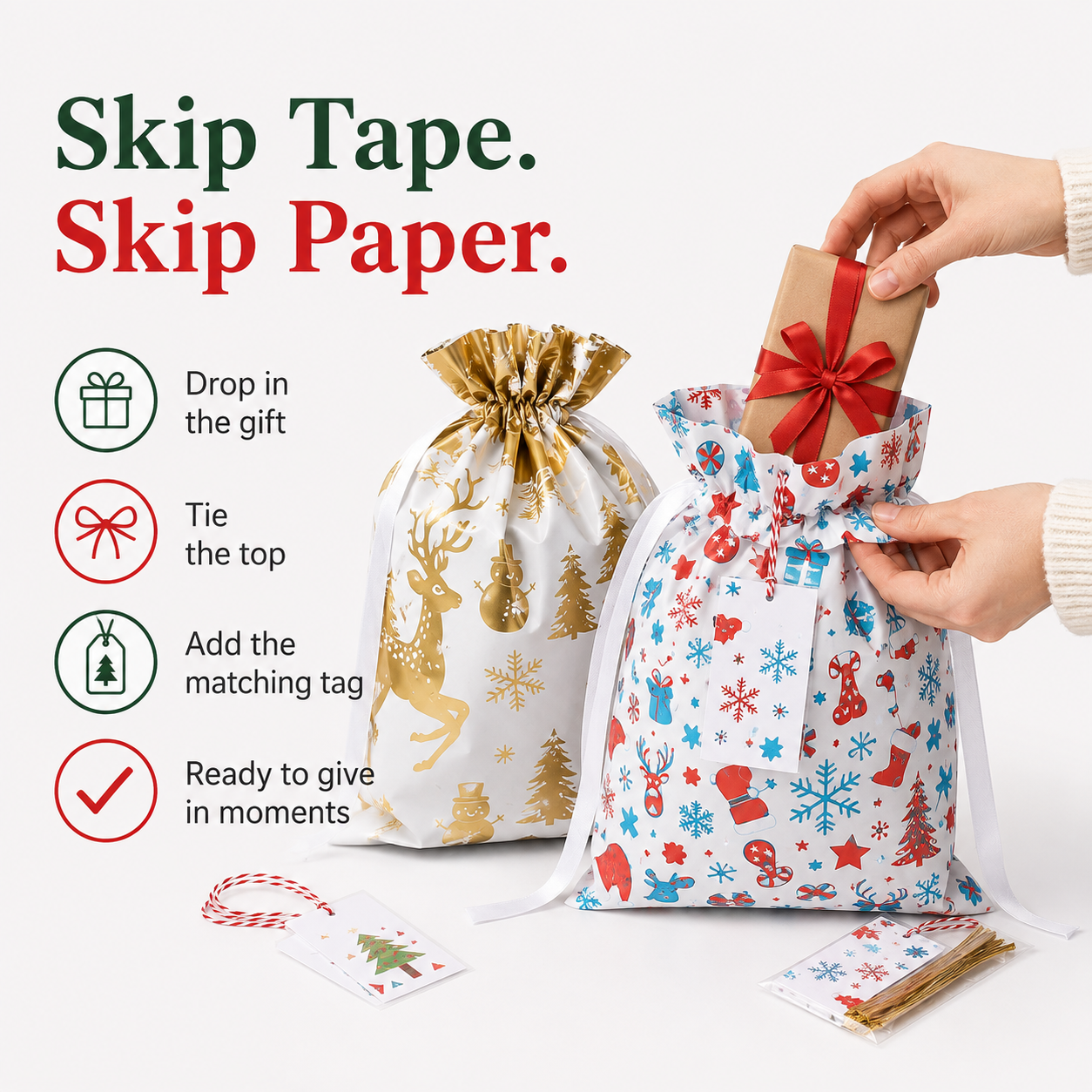 HolidayEase™ 50-Piece Gift & Tag Wrap Set