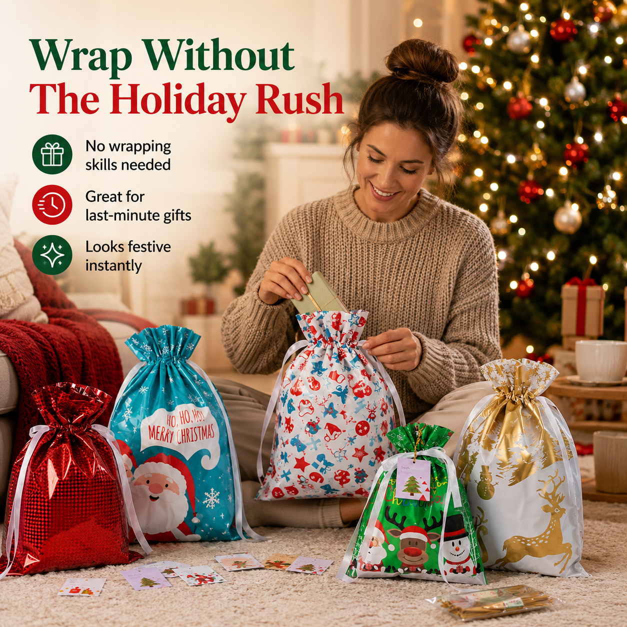 HolidayEase™ 50-Piece Gift & Tag Wrap Set